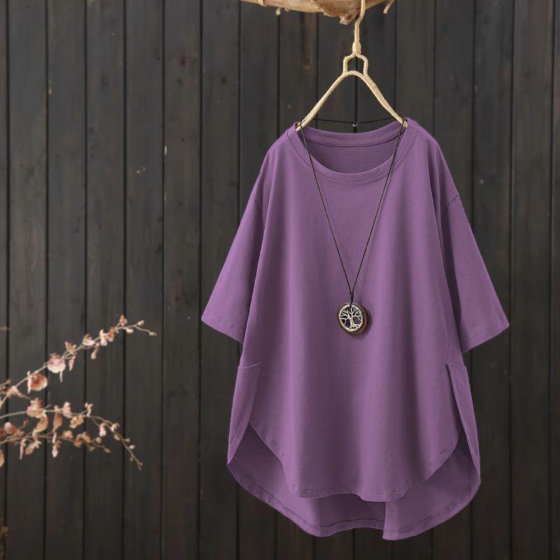 

Модная женская рубашка с коротким рукавом из цельного хлопка и льна, осенняя свободная блузка M фиолетовый