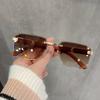 Arrow Wood Grain Legs Frameless Trimmed Sunglasses Women, Irregular Square Sunglasses Retro Sunscreen Glasses