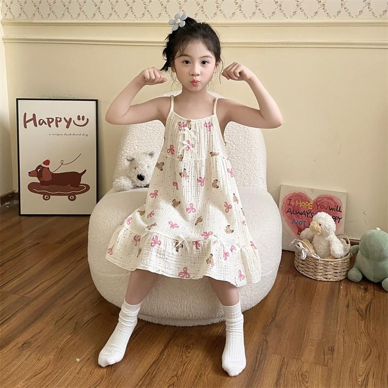 Girls Cotton Gauze Sleeveless Nightdress Loose Pajama Dress Kids 8 Years Cartoon Print