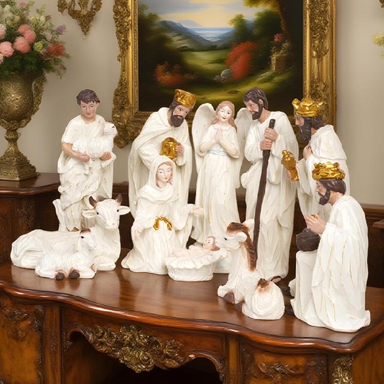 Krippenfiguren Xmases Krippenszenen Statuen Tischdekoration Harz Krippe Heilige Familie Skulpturen Heimdekorationen
