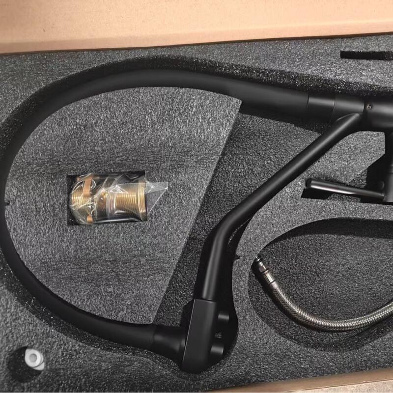 TLXT Black Wall-Mounted Pull-Out Kitchen Faucet