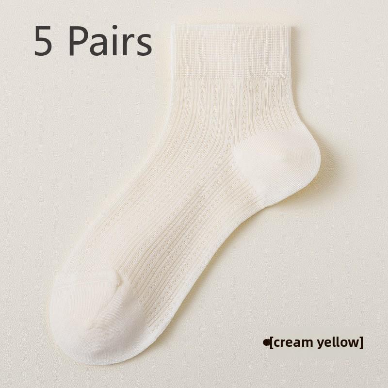 

5 пар женских сетчатых дышащих удобных однотонных коротких носков из хлопка на весну/лето 5 Pairs жёлтый