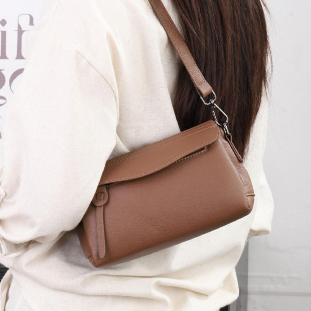 Women's Natural Pebbled Leather Crossbody - More Pocket Work-to-Evening Shoulder Bag, Soft Leather Tote with Adjustable Strap