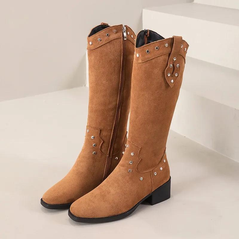 

New Fashion Women Wide Calf Boots with Heels Fashionable and Versatile Women’S Trendy Denim Boots Women s Shoe 35