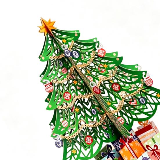 Christmas Atmosphere Home Decor 3D Puzzle Paper Tree Decoration, Holiday Desktop Ornaments Compact Xmas for Party with Star Topper And Gift