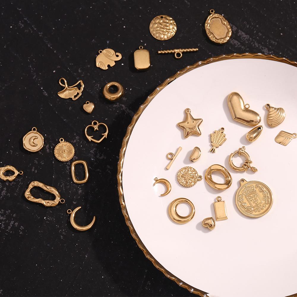 MamacitaSlay Popular biotree heart star moon portrait lucky Chinese "Fu" "Xi" 18K Gold Plated charm stainless steel jewerely