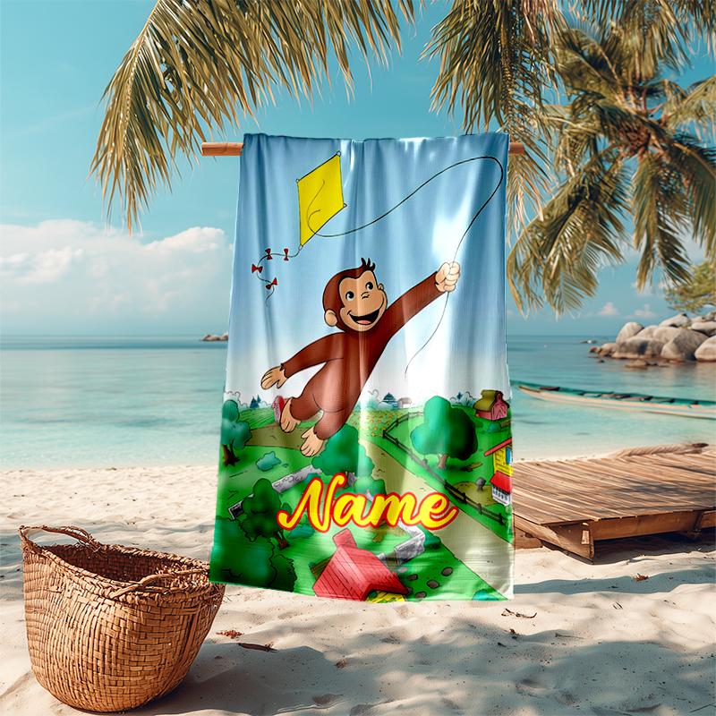 Personalized Customized Proof Beach Towel with Curious George Pattern - Soft, Absorbent, Quick-drying, Perfect Swimming, Camping&bathing