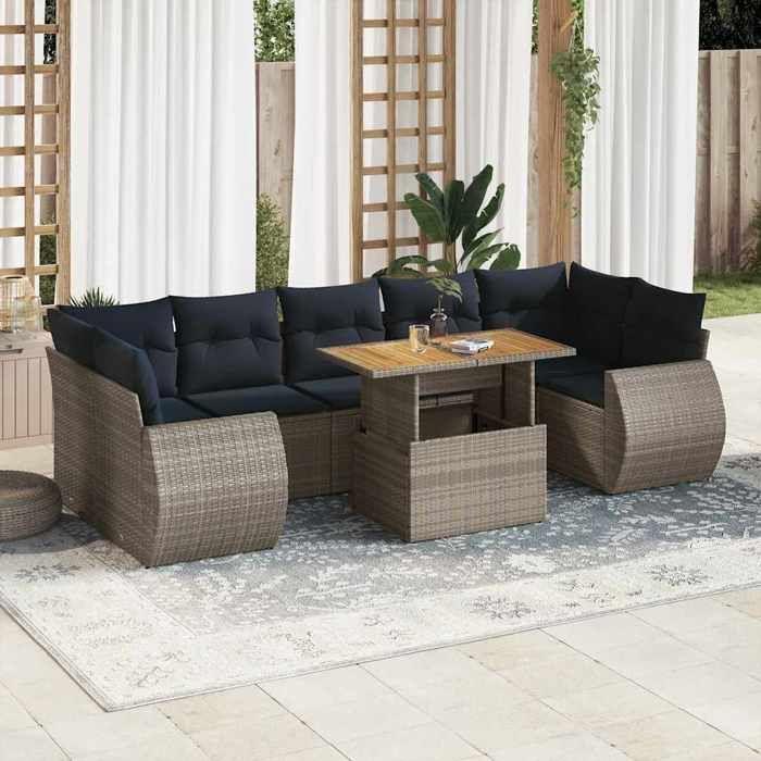 VidaXL Salon de jardin 8 pcs avec coussins gris résine tressée, ensemble de canapés d'extérieur, ensemble de canapé d'angle 3327239