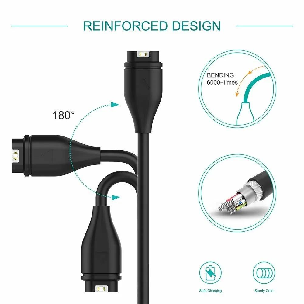 1M USB Charging Cable For Garmin Fenix 7 7S 7X 6 6S 6X 5 5S 5X Vivoactive 3 4 4S Venu 2 2S SQ With Dustproof Plug Cover