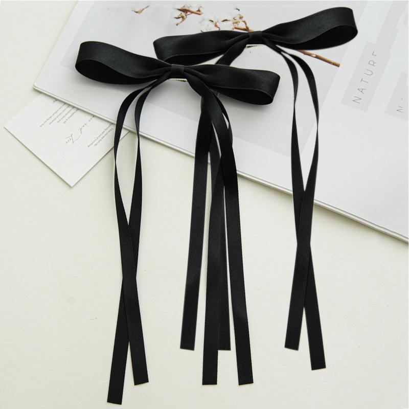 New Elegant Satin Long Tassel Ribbon Clips Women Vintage Simple Bow Hairpins Barrettes Korean Fashion Hair Accessories Gift
