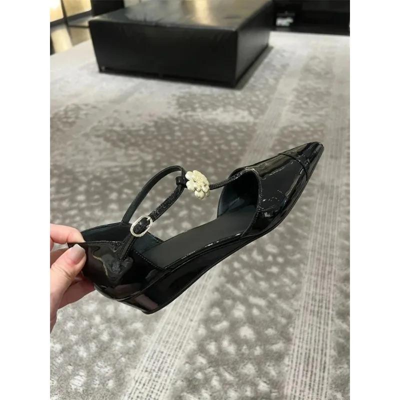 Black Pointed Toe Ladies Shoes Flower Decoration Zapatos Mujer  New Fashion Buckle Strap Sapato Feminino Cozy Women Flats