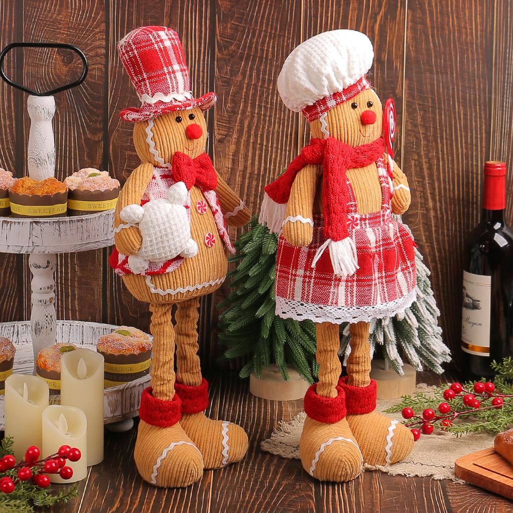 Retractable Legs Santa Claus Gingerbread Man Plush Figurines Xmas Gift Christmas Decorations 2026 Home Party Ornaments