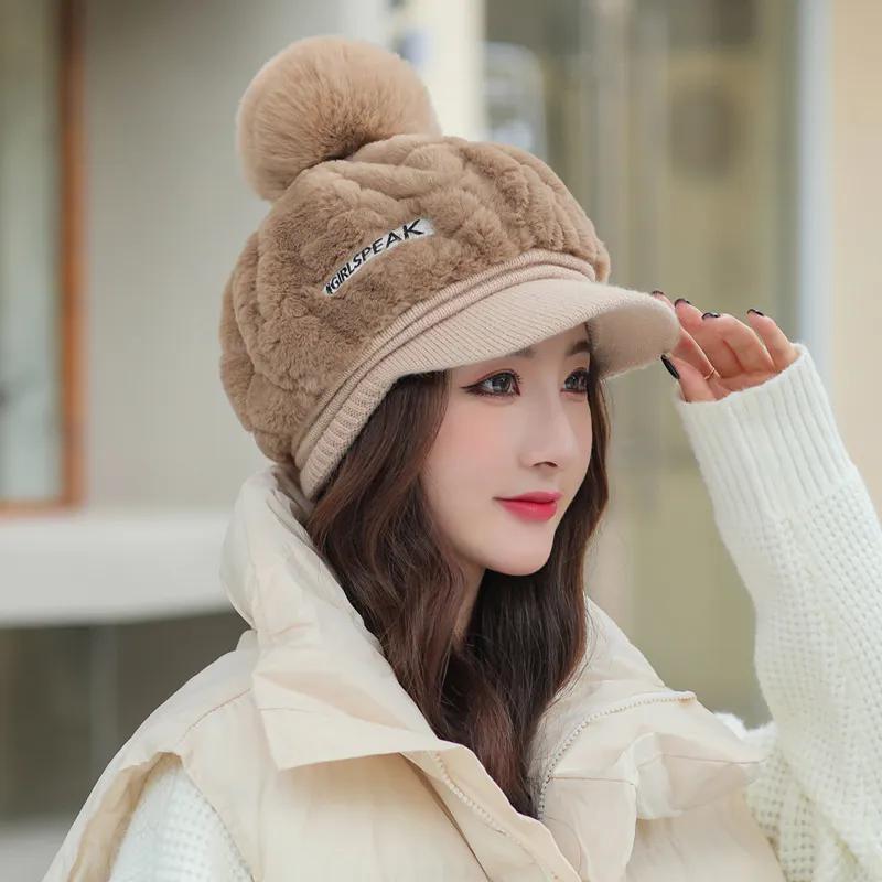 WTEMPO Women's Autumn Winter Casual Versatile Hats Retro Warm Plush Soft Caps Solid Color Elastic Windproof Cold-proof  Hat Gifts
