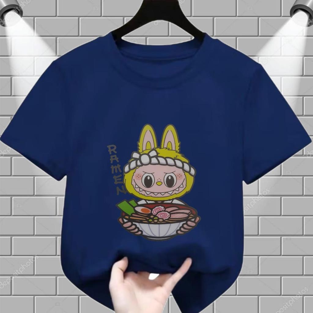 LABUBU Kinder Kurzarm Lamian Nudelmuster Mädchen Rundhals T-Shirt Mode Locker Kinder Top
