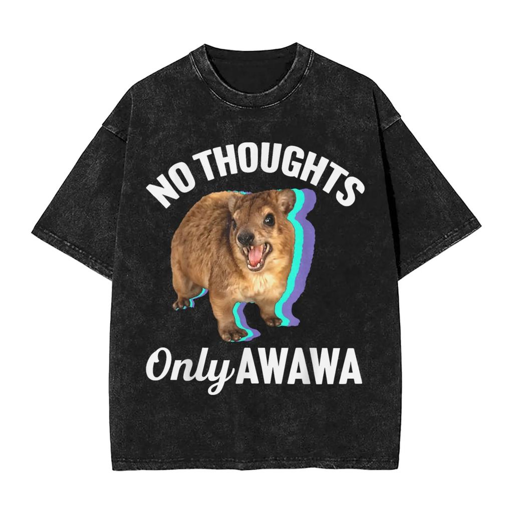 Arrival Rock Hyrax Awawa Cute Hyrax Meme Washed Mens Women Clothes Tee Shirt Graphic T-Shirts for Men Ropa Hombre