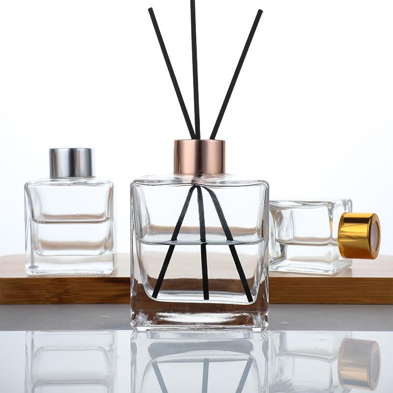 Transparent Square Glass Aroma Diffuser Bottle for Essential Oils and Perfumes