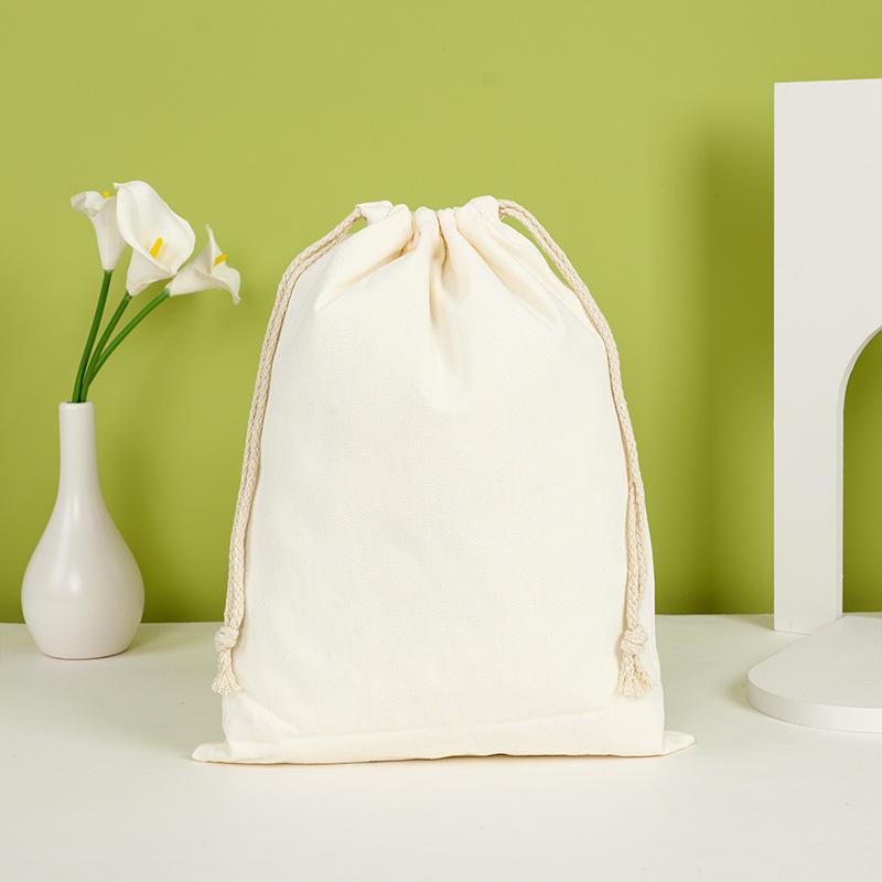 Blank Canvas Drawstring Bag with Cotton Rope for Nuts or Rice, Custom Logo Printing Available