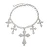 Hip-Hop Punk Style Diamond-Encrusted Cross Pendant Necklace, Fashionable Metal Thick Chain Collarbone Necklace.