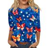Women's Fashion Casual Round Neck 3/4 Sleeve Loose Printed T-Shirt Ladies Top
