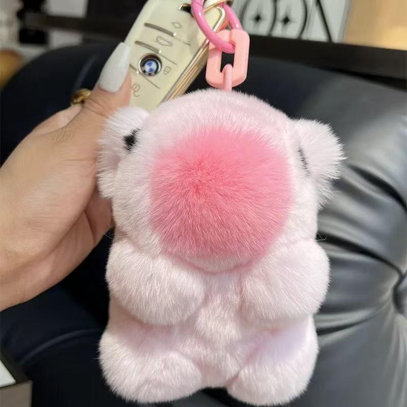 

1Pcs Capybara Women Bag Charm Jewelry Pendant Mini Rex Rabbit Fur Bunny Keychain Girl Toy Car Key Metal Ring Classic Ornament A2
