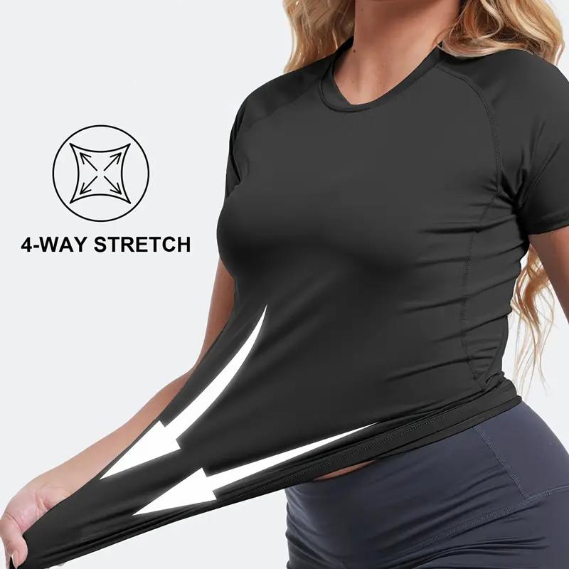 Damen Kompressionsshirt Kurzarm Sportliches Yoga Lauf T-Shirt Sommer Fitnessstudio Workout Schnelltrocknend Dehnbares T-Shirts Oberteile Baselayer