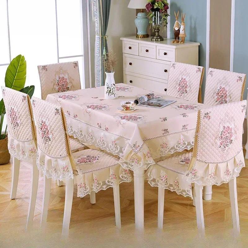 Light Luxury Wave Lace Stolsöverdrag Förtjockad Matbordsduk Kudde Europeisk stil Stor blomma Bordsduk Stolsöverdrag