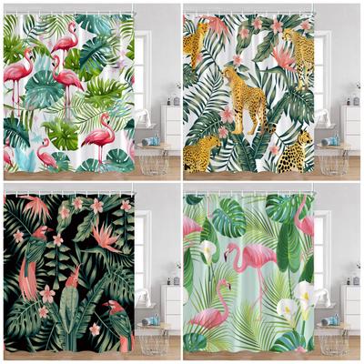 Tropical Leaves Shower Curtains Flamingo Panther Leopard Tiger Bathroom Decorations Modern Polyester Bath Curtain with Hooks