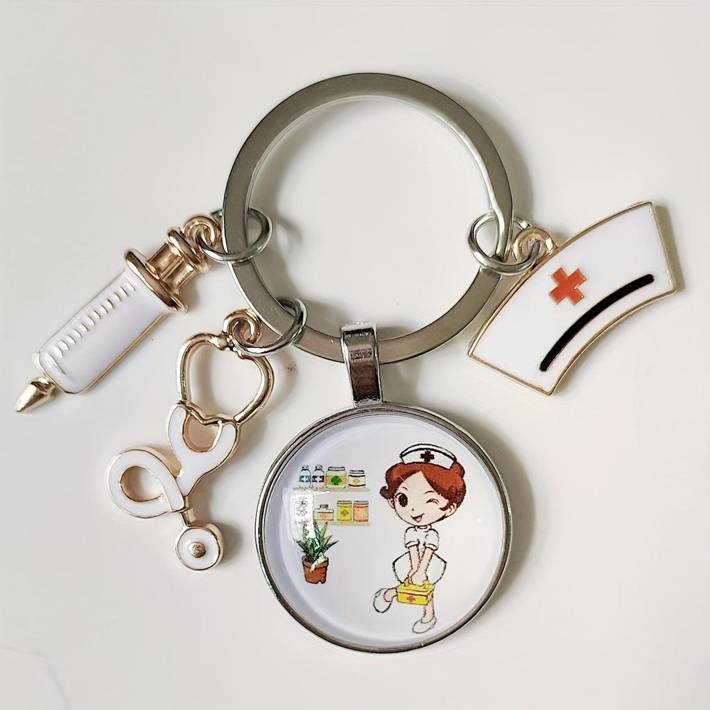 Syringe & Stethoscope Nurse Cap Keychain - Doctor/Nurse Gift