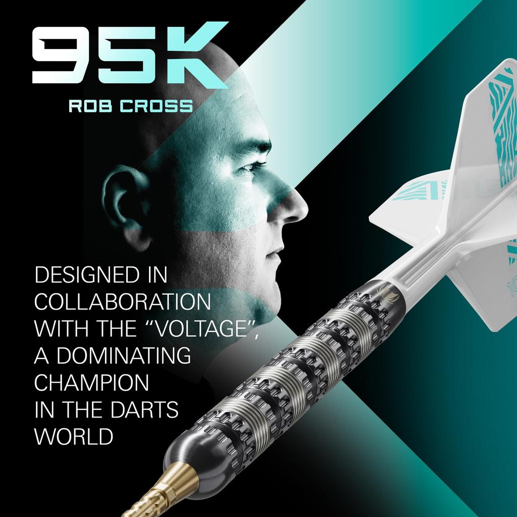 TARGET Darts Rob Cross 95K Steel Tip Swiss Point Tungsten Darts with K Flex 21G Voltage Player Edition Swiss Point K Flex Dart Swiss Point Tool