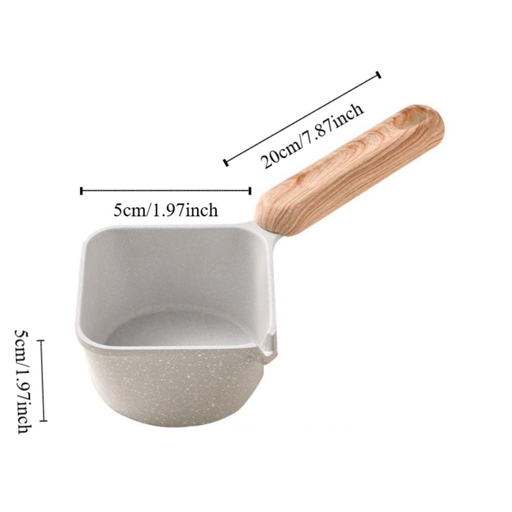 Non-stick Pouring Oil Pan Wood Handle Sauce Pan Cookware Butter Heating Pot  Porridge