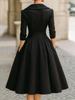 2026 European & American Wide-Hem Slimming Long-Sleeve Waist-Cinching Dress