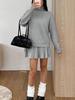 Women's Elegant Two-Piece Set: Turn-Down Collar Knitted Sweater & Pleated Skirt.