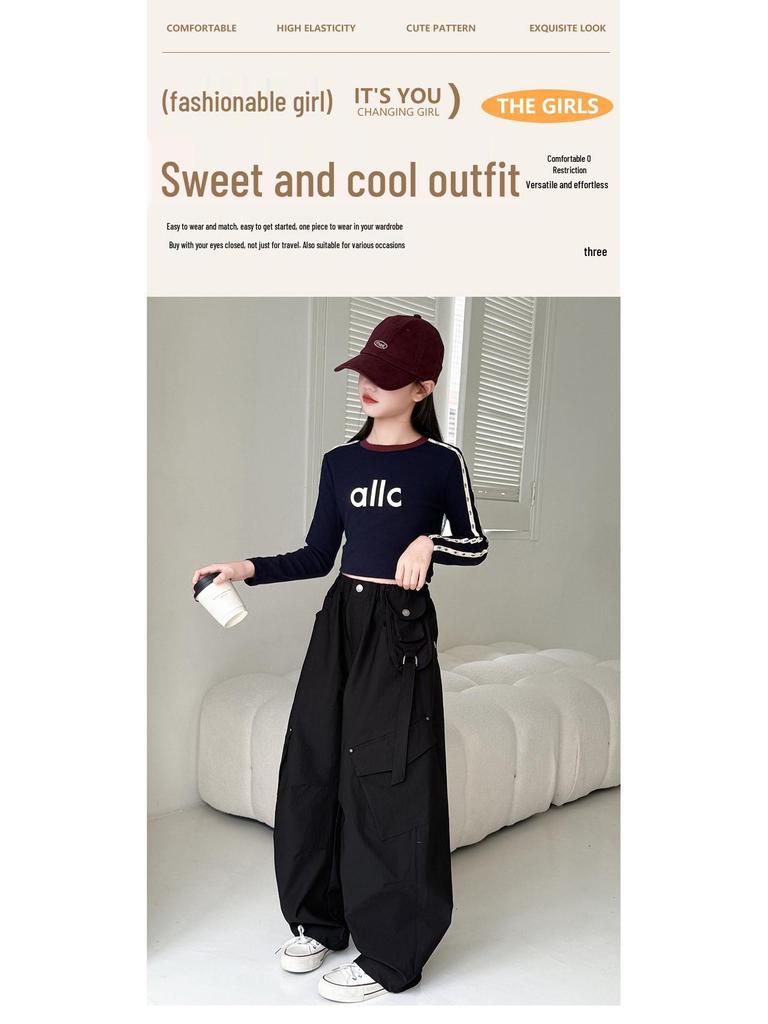 Girls' Korean Style Wide-Leg Cargo Pants - Spring/Autumn 2025 Collection