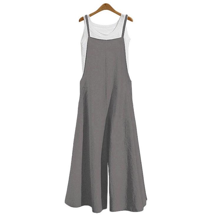 Women Straps Jumpsuit Summer Solid Color Wide Leg Pants Dungaree Bib Overalls Casual Loose Sleeveless Cotton Linen Jumpsuits