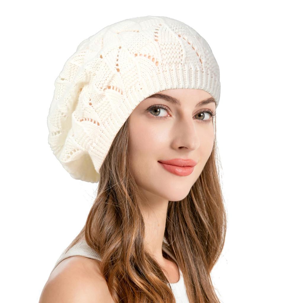 

Leaf Flower Beret Hat For Women Autumn Winter Fashion Accessory With Hollow Design White