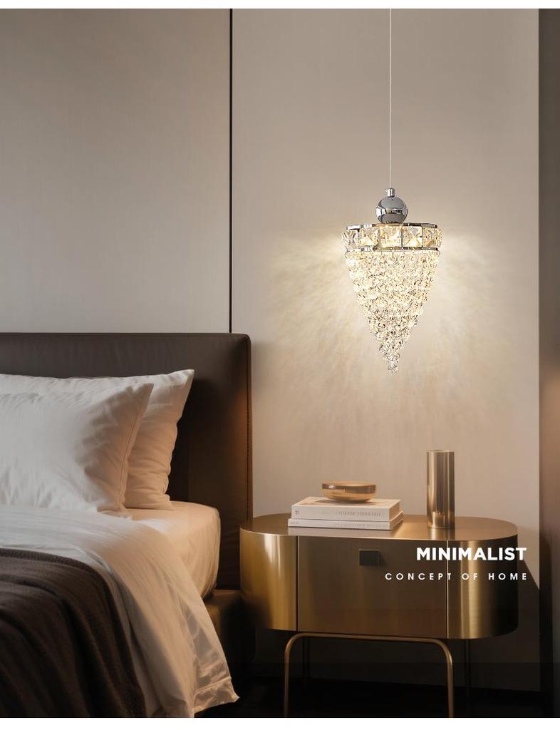 Elegant French Crystal Glass Pendant Lamp - Luxurious Bedside or Entrance Decoration