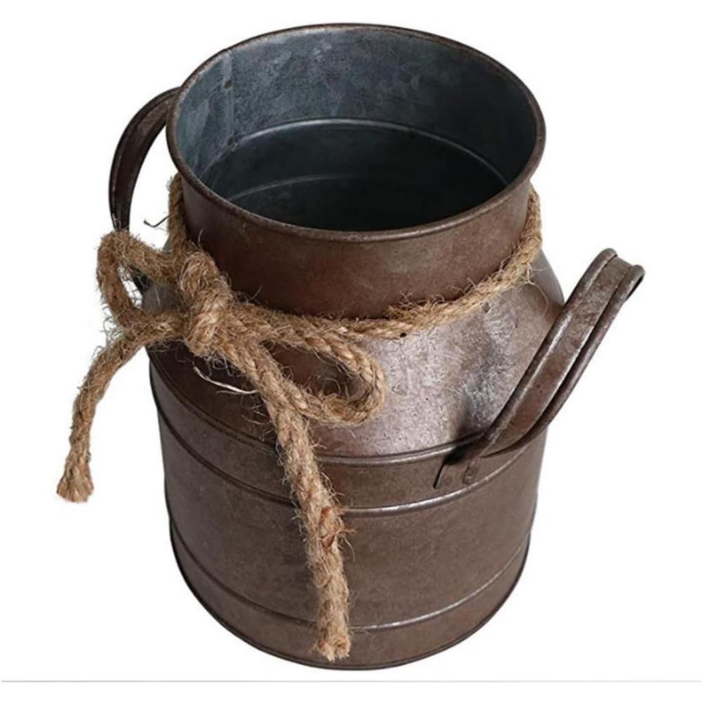 2pcs Vintage Rustic Antique Decorative Flower Vase Shabby Chic Classy Designed Metal Vase Primitive Distressed Iron Vase Bucket