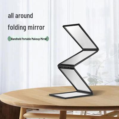 Portable Multi-Angle Three-Fold Makeup Mirror with Telescopic Stand