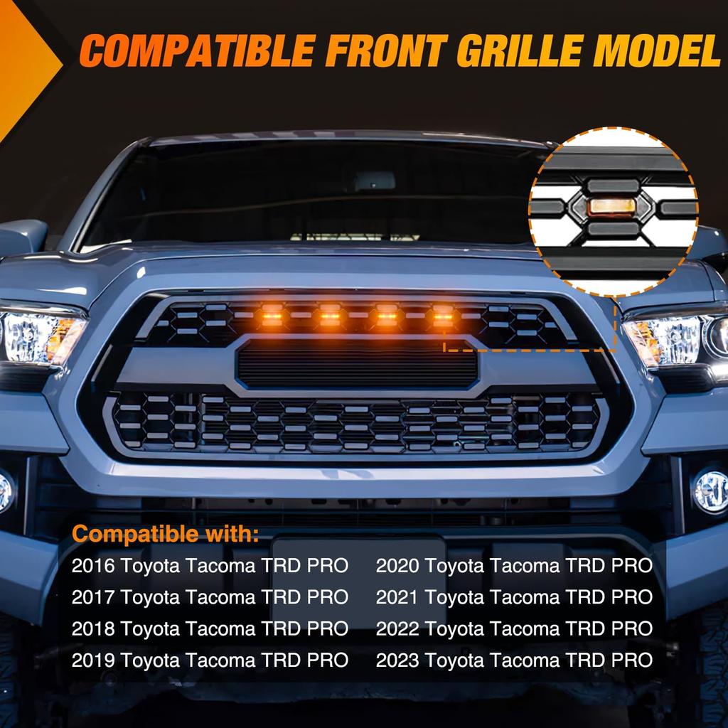 Nilight Front Grille Marker Light 4PCS 4LED Amber Lens Waterproof Dustproof Lights w/4Leads Harness 15A Fuse Compatible with 2016-2023 Toyota Tacoma