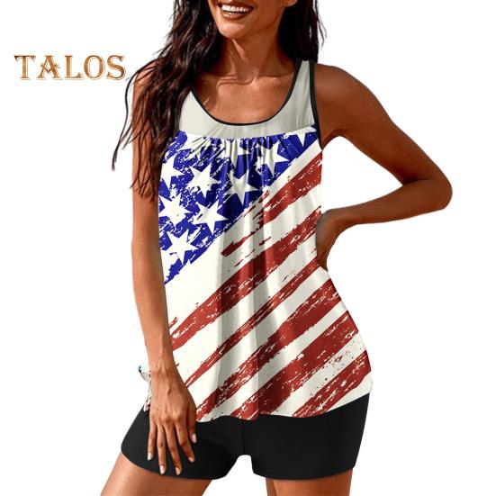 2 Teile/satz Frauen Tankini Set Amerikanischen Unabhängigkeit Tag Druck Weste Einfarbig Schwimmen Shorts Set Bademode