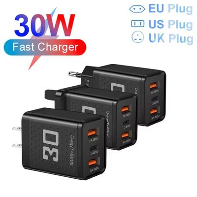 30W USB Type C-lader Hurtiglading EU/US-plugg Telefonladeradapter For iPhone Samsung Xiaomi Huawei 3 porter Rask vegglader