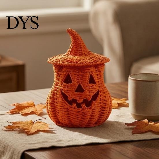 Decoratieve Opbergcontainer Halloween Pompoenlantaarn Tafelblad Decor, Geweven Heksenhoed Snoepschaal & LED Zwart Hars Prop, Gotisch Herfst Tafelstuk voor
