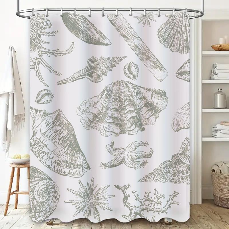 Beautiful Sea Life Print Shower Curtain with Rustic Silver Tones Perfect for a Nautical or Beachy Bathroom Decor Theme
