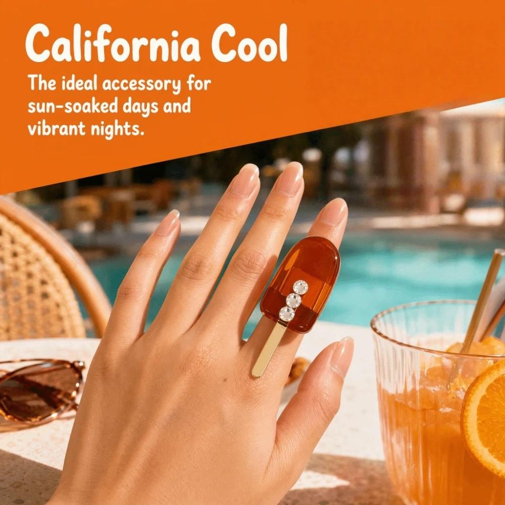 Exquisite Open Ice Sucker Finger Ring Exaggerated Chunky Ice Lolly Rings Korean Style Alloy Rhinestone Ring Overlay
