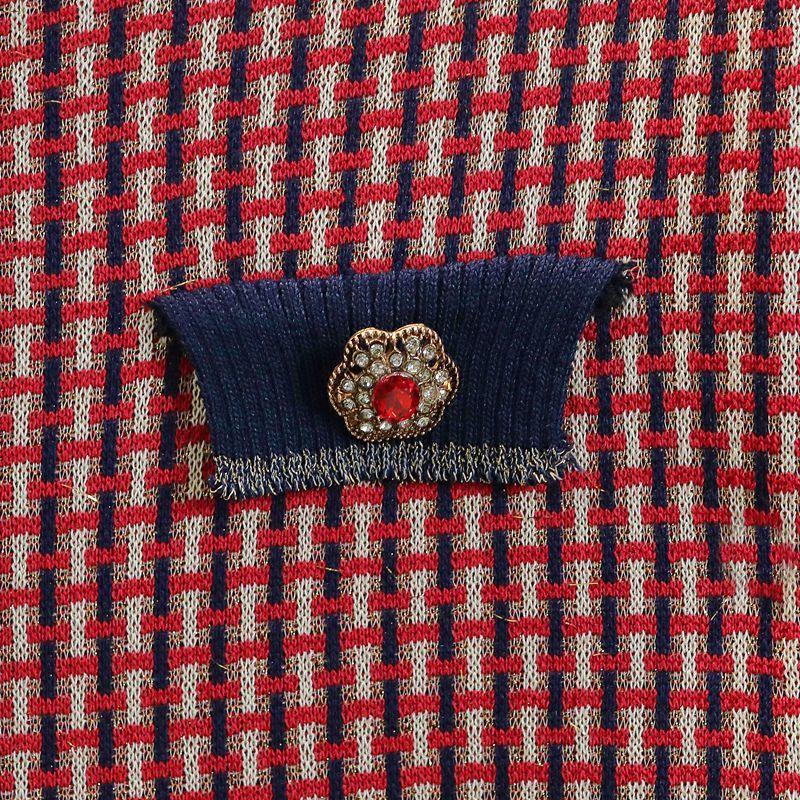 Ženy Léto Nová značka Design s výstřihem do O výstřih Diamonds Knoflík Mřížka Pletené svetry Retro Hit barva Krátký rukáv Tenký svetr