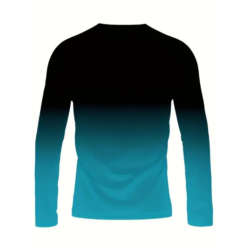 Modisches Herren-Langarm-T-Shirt mit Rundhalsausschnitt, 3D-Digitaldruck, Farbverlaufsmuster, lässige Outdoor-Bekleidung, bequem