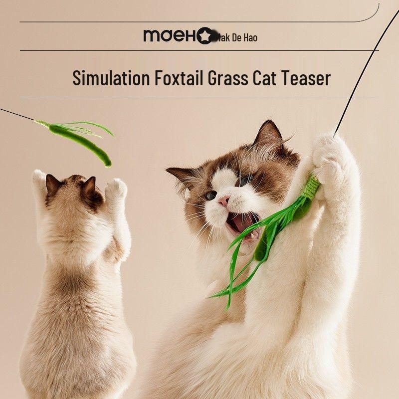 Foxtail Grass Cat Teaser Wand: Durable Long Rod Toy for Self-Play and Boredom Relief