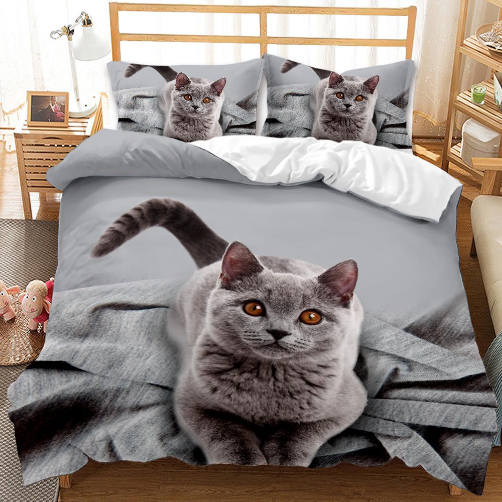 Dog and Cat Duvet Cover Cute Cartoon Puppy Animal Design Bedding Set Lovely Kitty Double Queen King Size Polyester Qulit Cover