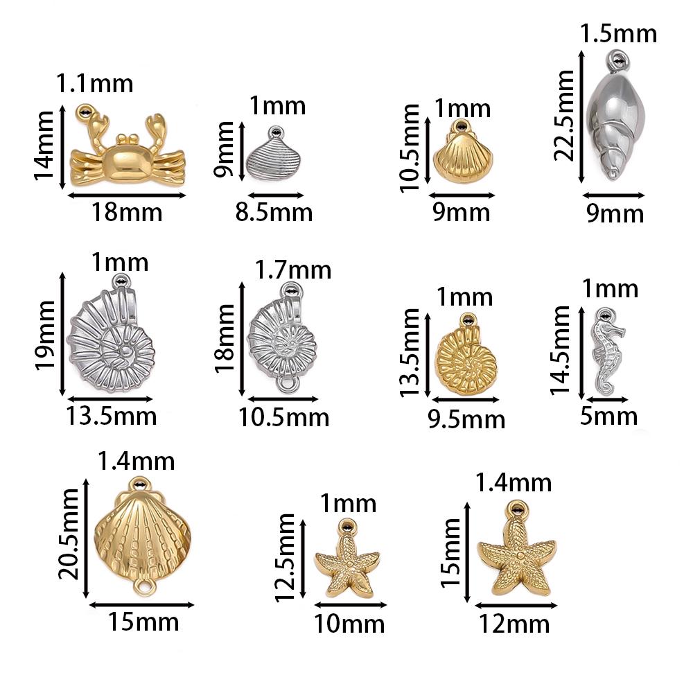 2Pcs Stainless Steel Ocean Theme Shell Starfish Turtle Conch Charms for DIY Handmade Earring Necklace Bracelet Jewelry Making