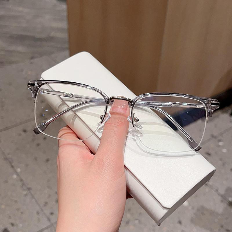 Fashion Men's Casual Half-frame Eyebrow Glasses Frame with Big Frame and Big Face Can Be Equipped with Degree Eye Frames.